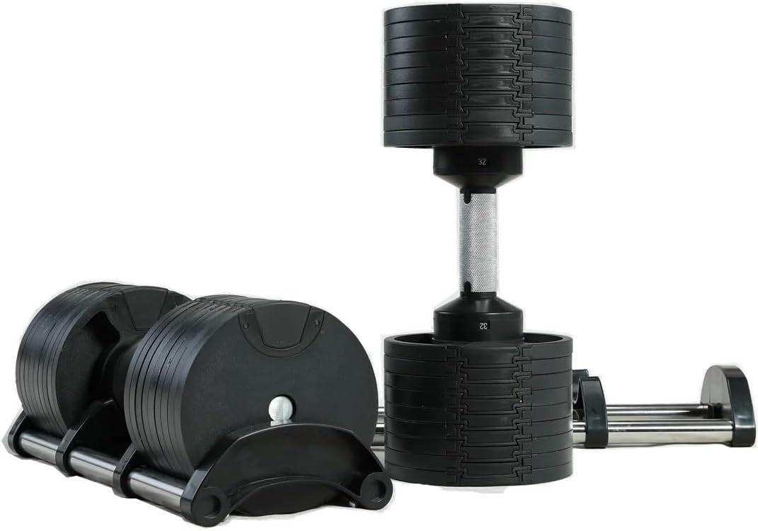 32kg Adjustable Dumbbell Pair 9-in-1 Easy Lock Cast Iron Home Gym