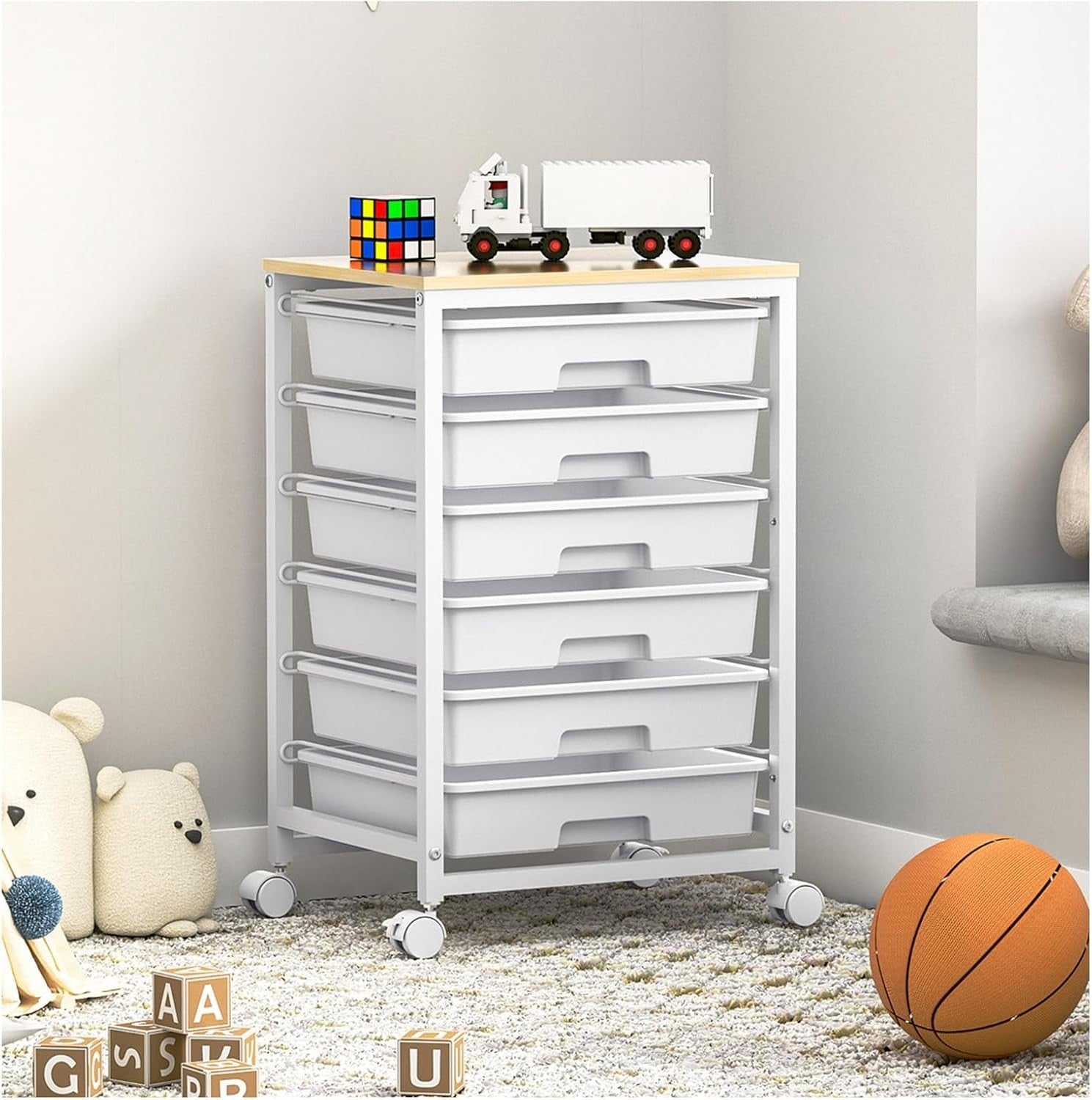 White 6 Drawer Rolling Storage Cart Utility Organizer Trolley Wheels