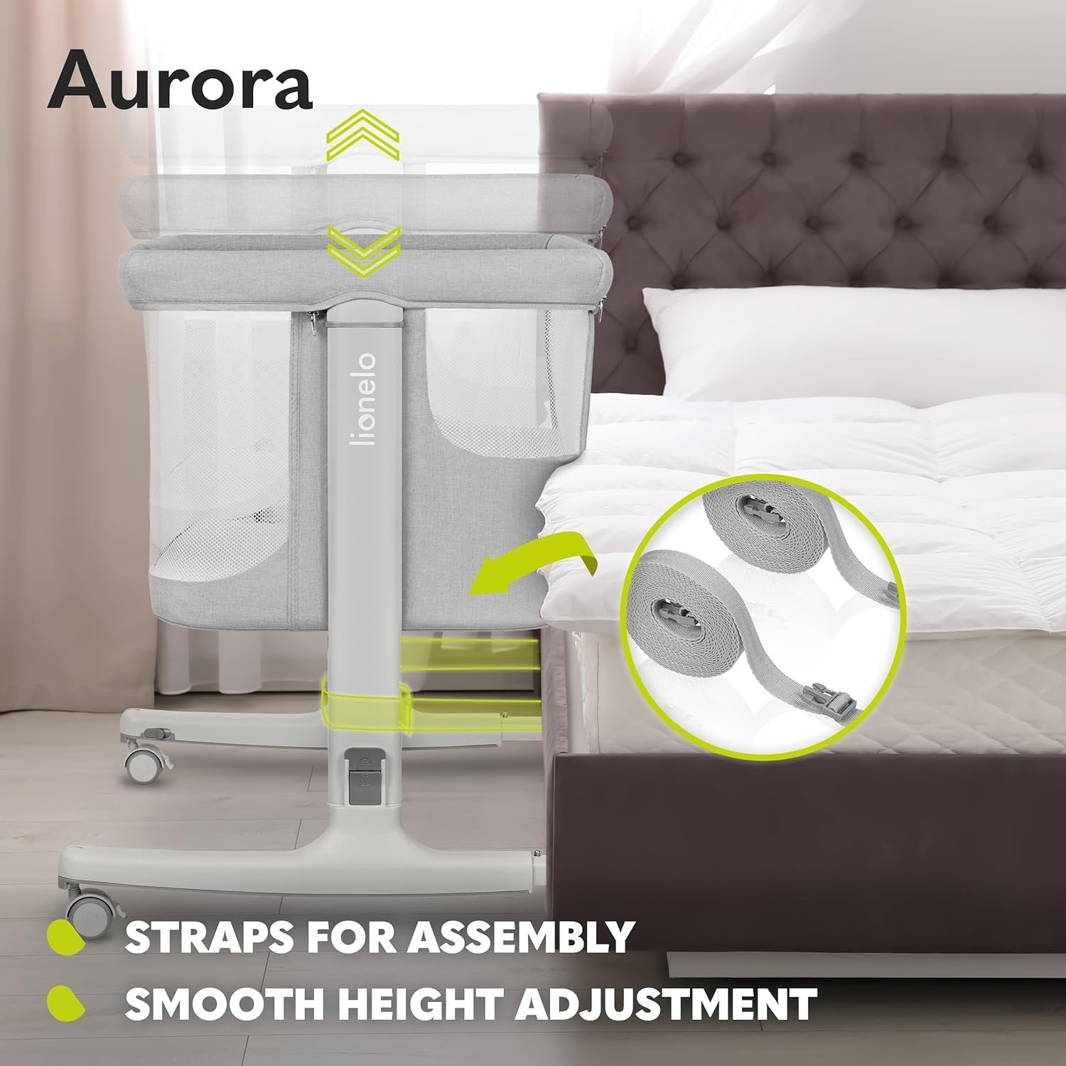 3in1 Baby Bedside Crib Co-Sleeper Cot with Mattress Adjustable Height Dark Grey