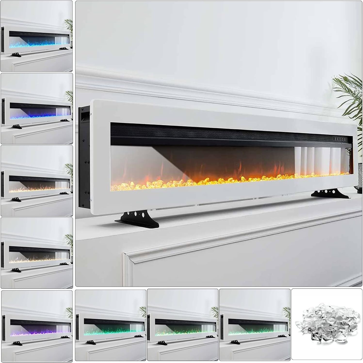 152cm Wall Mounted Electric Fireplace with Realistic LED Flames & Remote