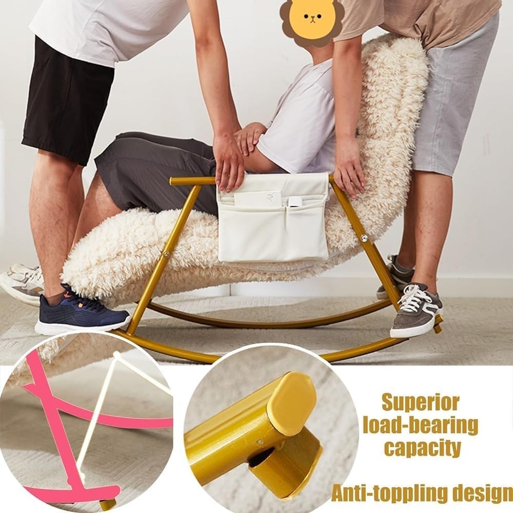 Modern Glider Rocking Chair with Teddy Upholstery & Side Pocket, Golden Legs