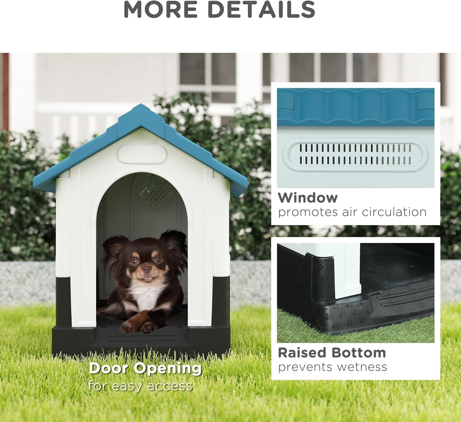 Mini Outdoor Dog House Weatherproof Kennel – Ventilated & Raised Base Blue