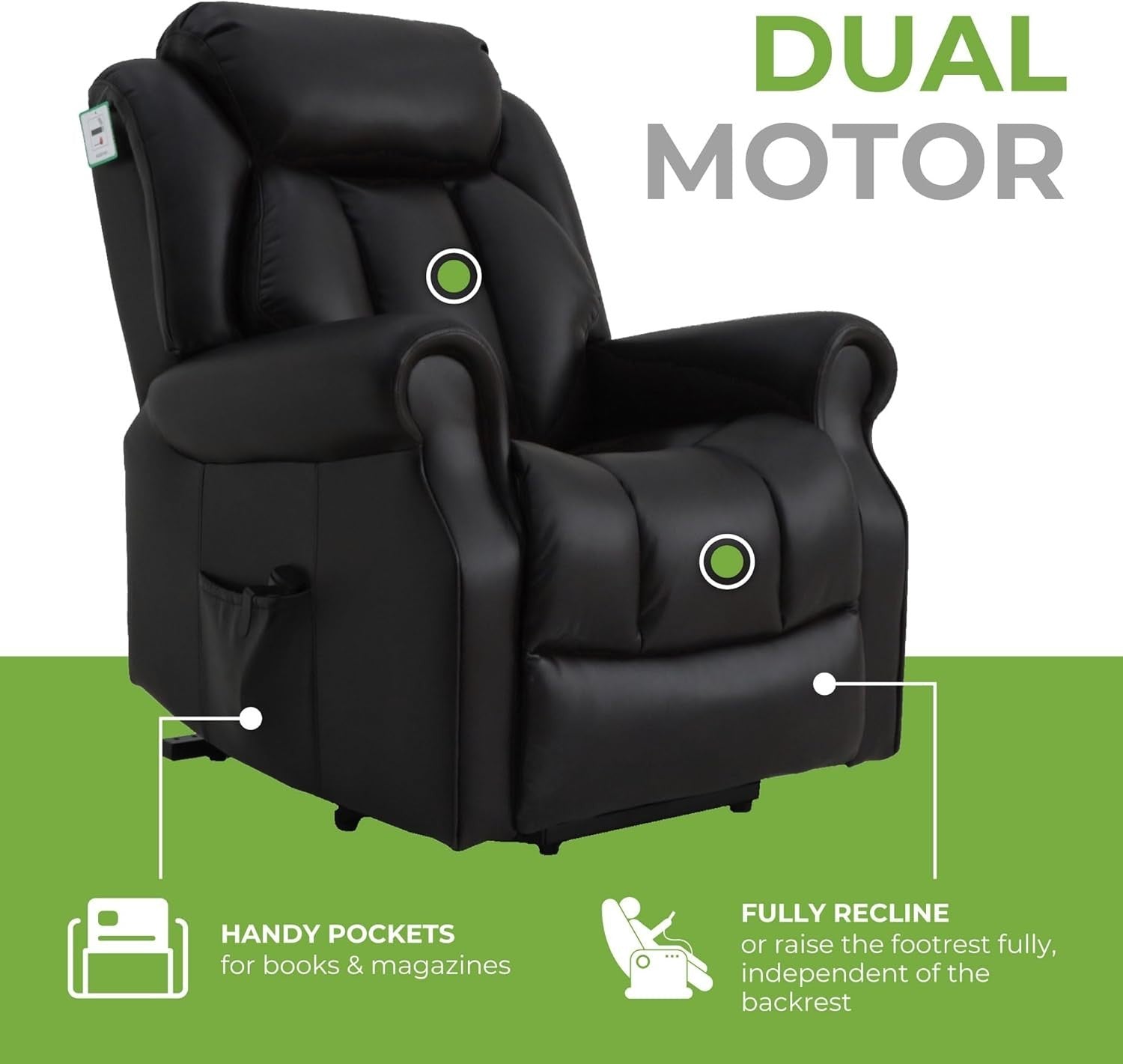 Dual Motor Lift Recliner Chair Heat Massage Leather Riser Mobility Support Black