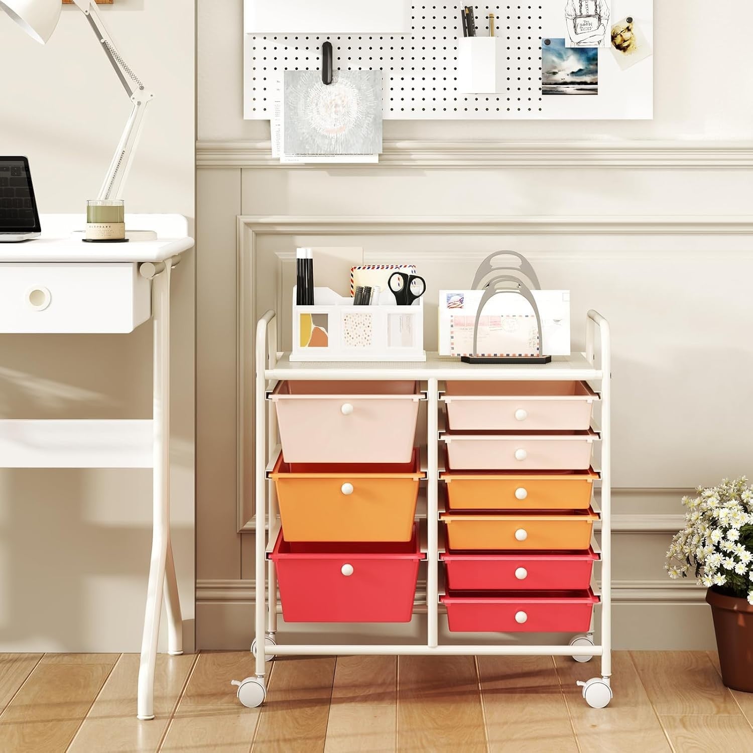 9 Drawer Rolling Storage Trolley Macaron Utility Cart Organizer Wheels