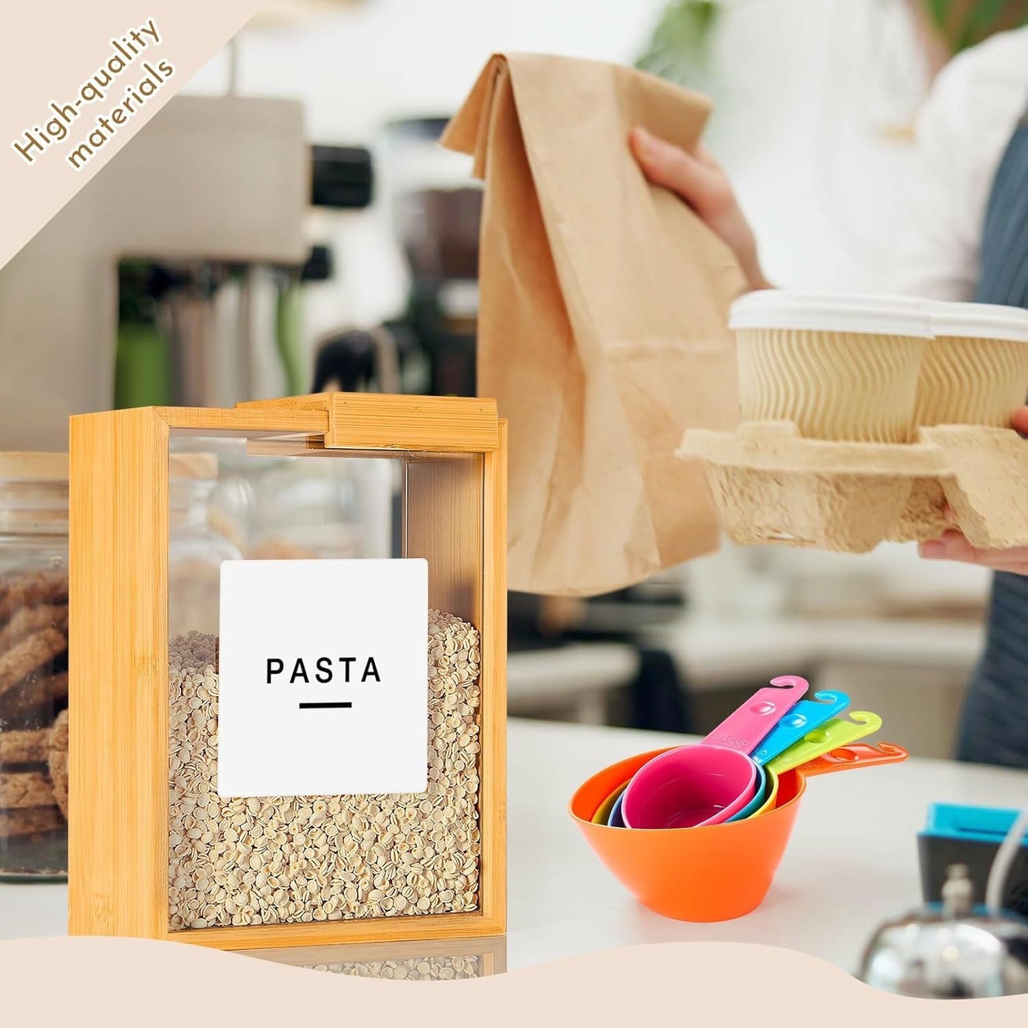 3 Bamboo Cereal Dispensers 2.2L Airtight Food Storage Containers Set