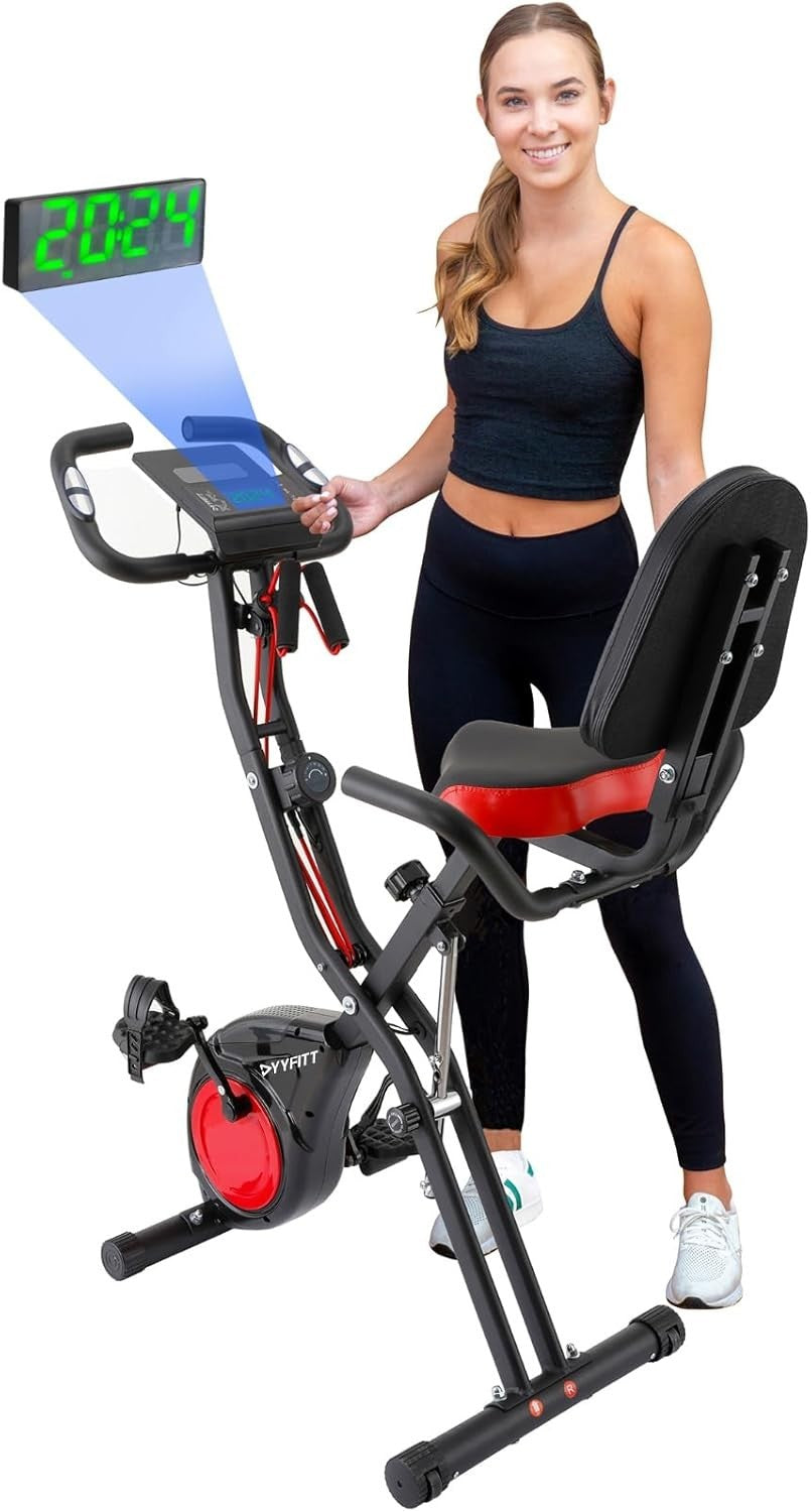 2-in-1 Foldable Exercise Bike w/ Luminous Display, 16 Levels & Bands (2025)