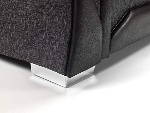 5 Seater Corner Sofa Grey Chenille & Black Faux Leather – L Shape, Washable