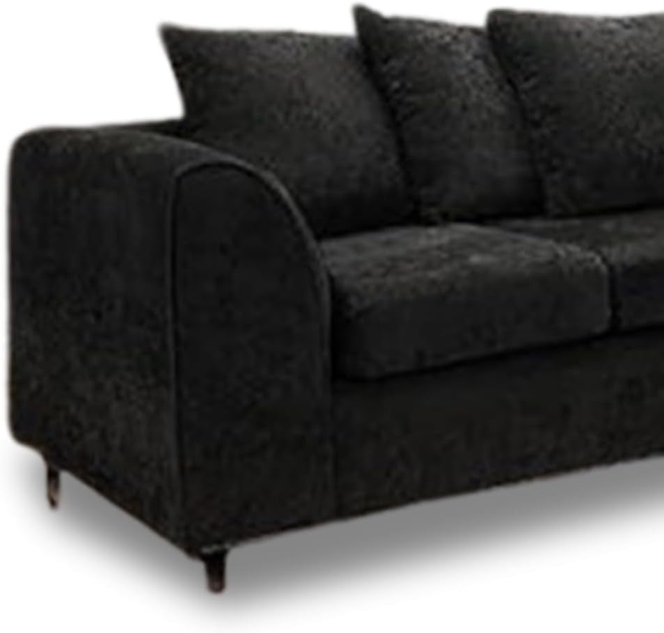 Black Chenille 2C2 Corner Sofa – Modern 5 Seater Scatter Back Couch