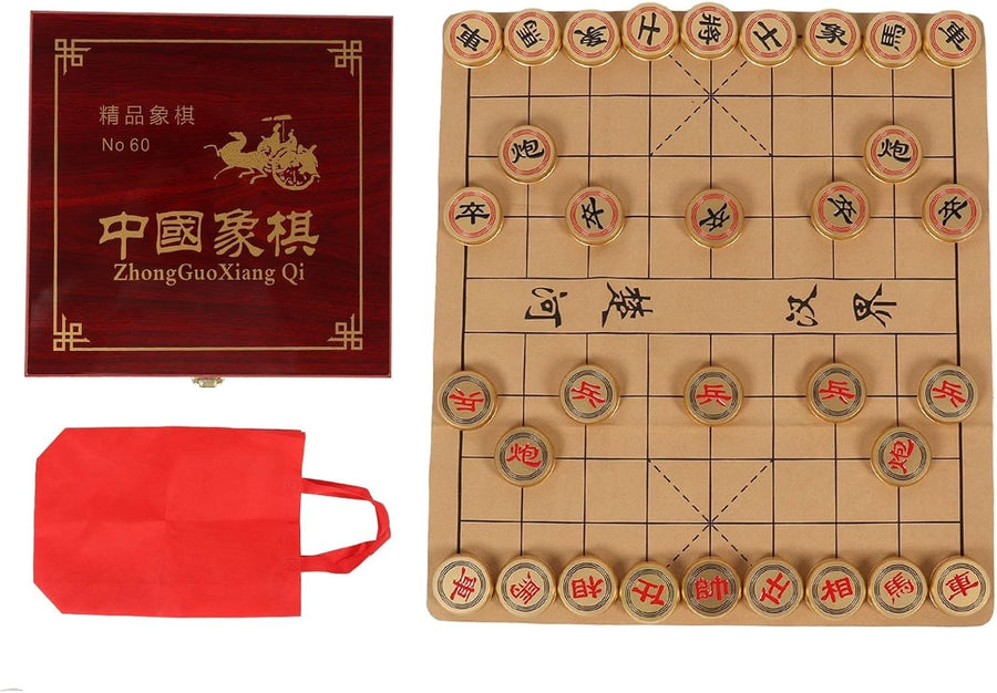 Luxury Chinese Xiangqi Chess Set Gold Aluminum Travel Case