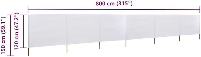 6-Panel White Wind Screen 800x80cm Outdoor Camping Privacy Divider
