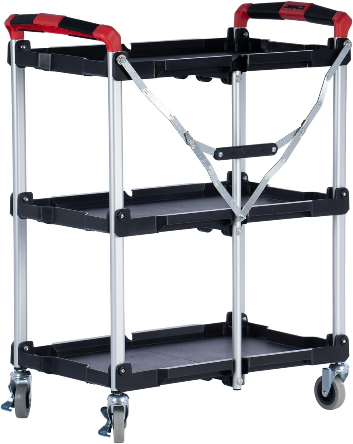 3 Tier Folding Service Cart Heavy Duty Utility Trolley Lockable Wheels