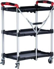 3 Tier Folding Service Cart Heavy Duty Utility Trolley Lockable Wheels