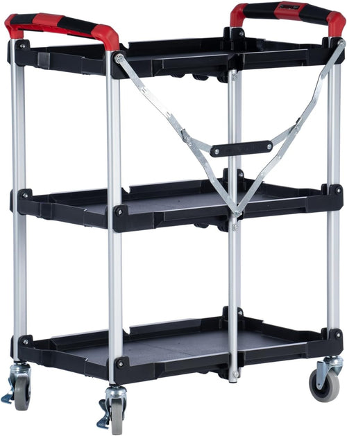 3 Tier Folding Service Cart Heavy Duty Utility Trolley Lockable Wheels