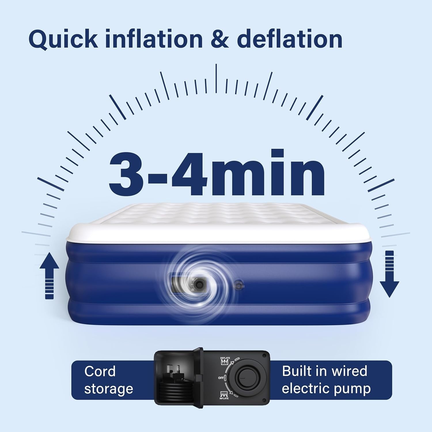 Luxury Raised Double Air Mattress with Built-In Pump, Waterproof & Portable
