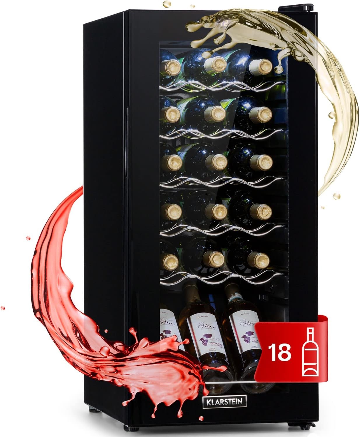 Wine Cooler Fridge 18 Bottle Glass Door Single Zone Slim Freestanding Black