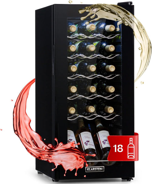 Wine Cooler Fridge 18 Bottle Glass Door Single Zone Slim Freestanding Black