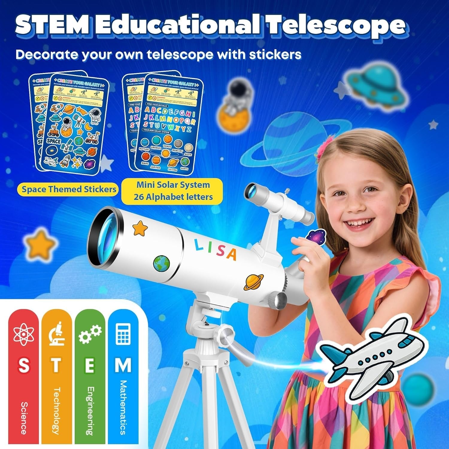80mm Aperture 500mm Refractor Telescope with Phone Adapter & Stickers – White