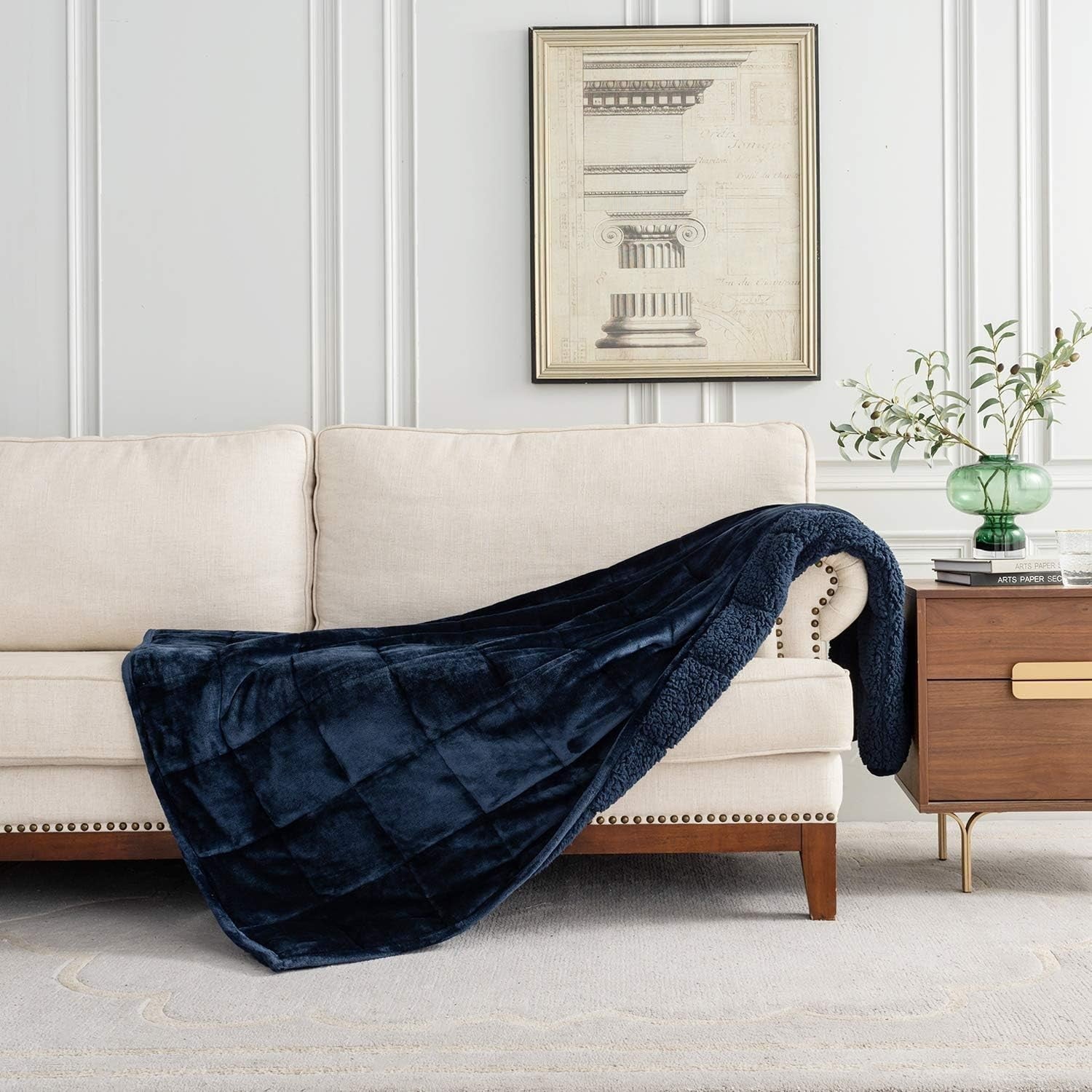 9kg Weighted Blanket Navy Blue Sherpa Plush Fleece 150x200cm for Relaxation