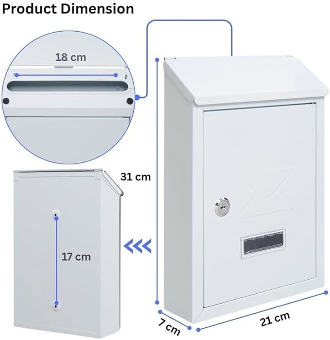 Lockable Wall Mounted Mailbox White – Weatherproof Steel Post Box for A5 Letters