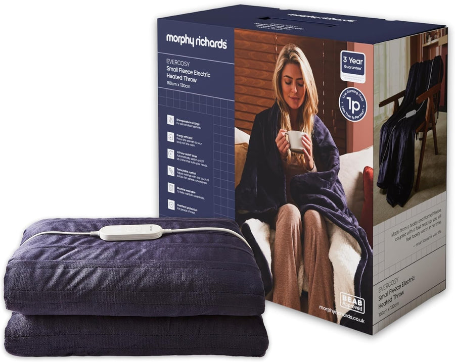 Electric Heated Throw Blanket 160x130cm Teddy Fleece 9 Heat Auto Off