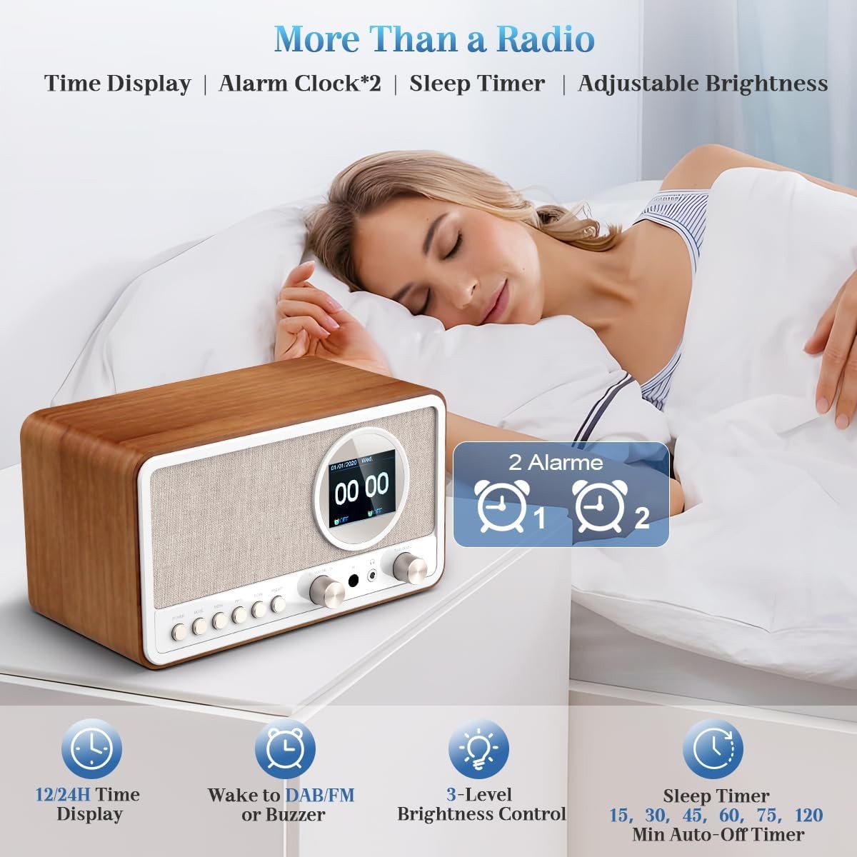 White DAB DAB+ FM Digital Radio Bluetooth Alarm Clock Retro Speaker Remote