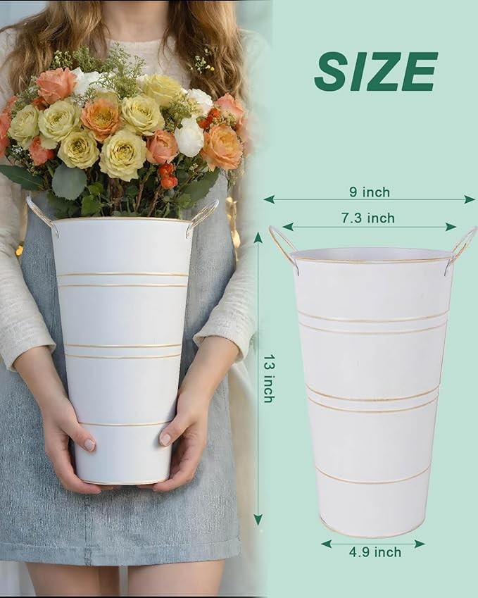 12 Inch Galvanized Metal Flower Vases Set of 6 Farmhouse Bucket Planters