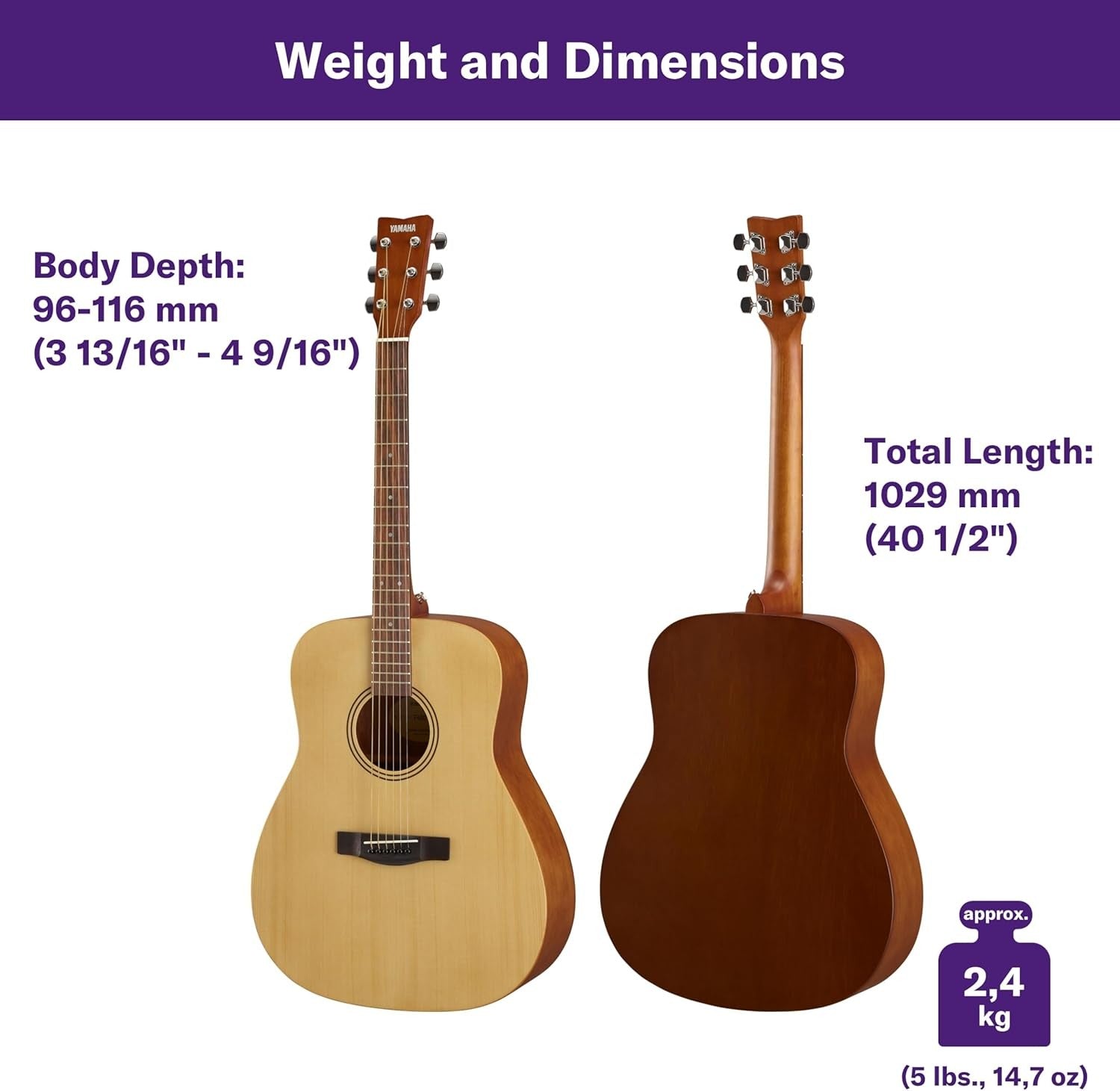 Full Size Dreadnought Acoustic Guitar 25" Scale Natural Satin