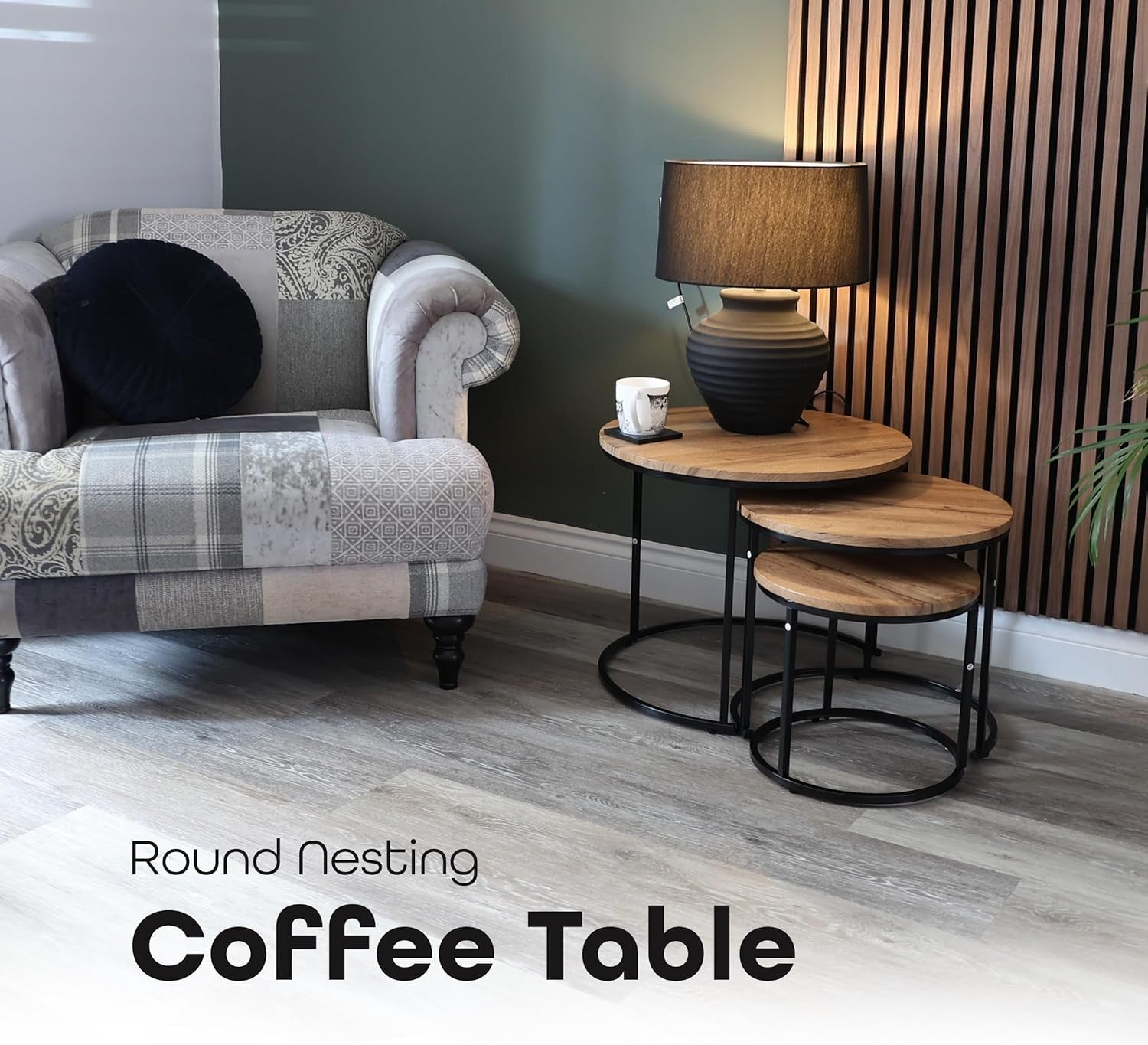 Nesting End Tables Set of 3 Wood Look Top Metal Legs Coffee Side Accent Space Sa