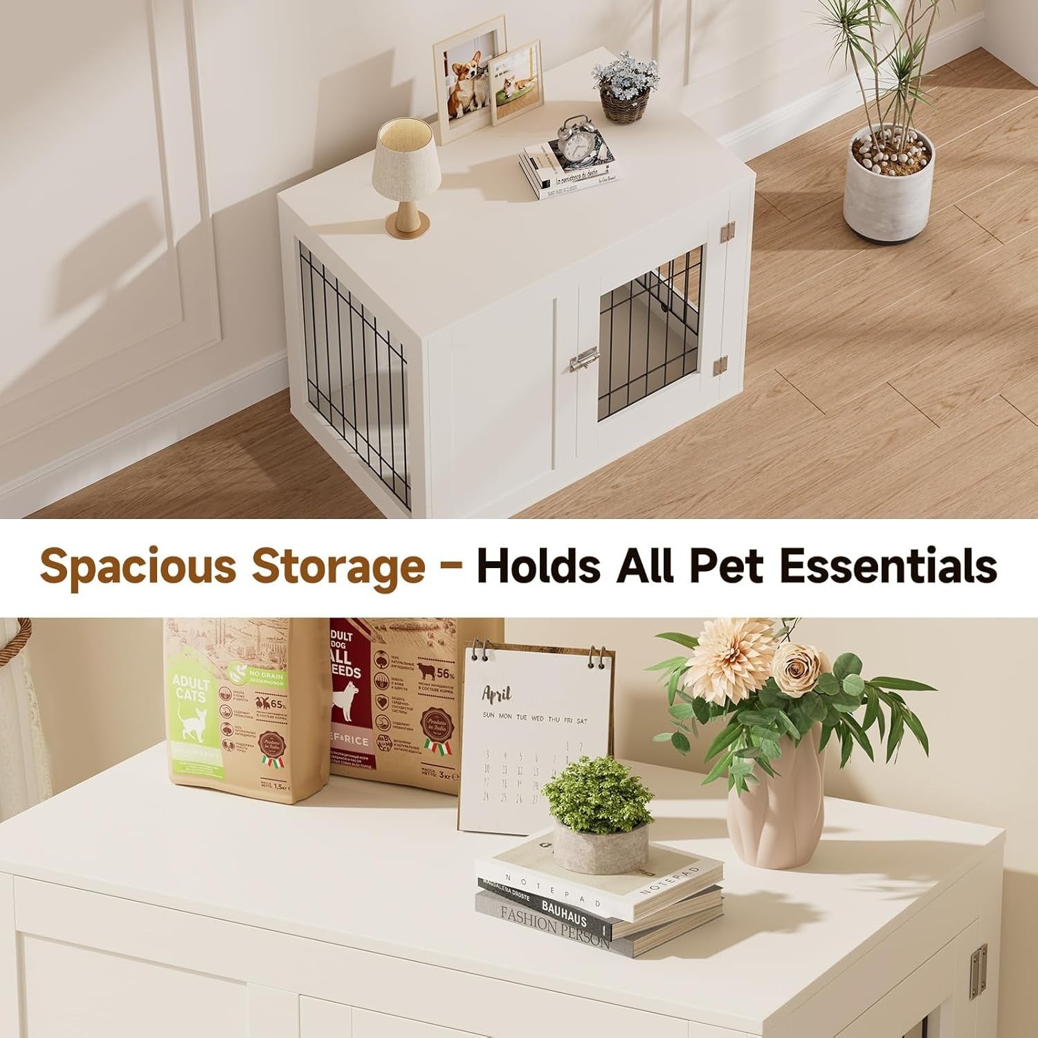 Medium Wooden Dog Crate Furniture 91x68x57cm Indoor Kennel, Lockable, Durable
