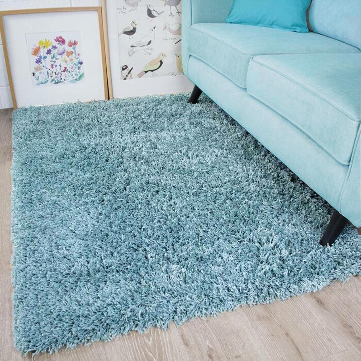 Extra Large Shaggy Rug 160x230cm 5cm Thick Soft High Pile Duck Egg Blue Carpet