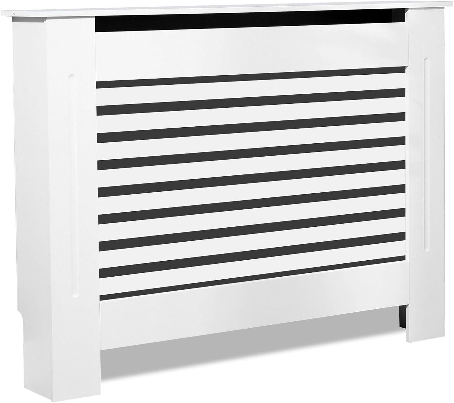 White Radiator Cover MDF Modern Horizontal Slat Cabinet Medium W112xH81cm