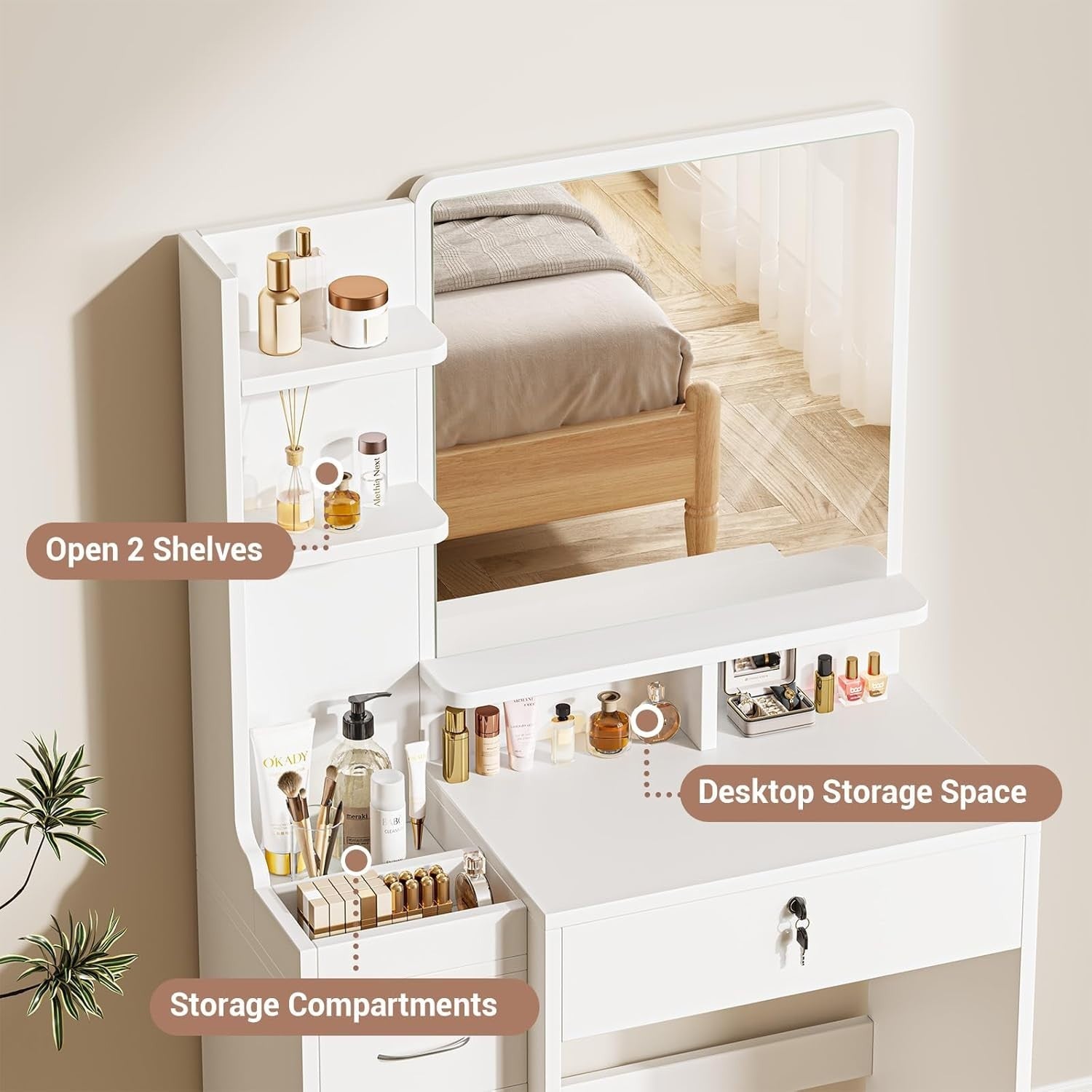 Modern Dressing Table Vanity Desk with Stool Makeup Storage Drawers & Lockable C