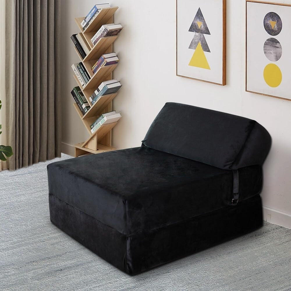 Single Folding Futon Z Bed Chair Sofa Mattress Black Sleeper Guest Bed