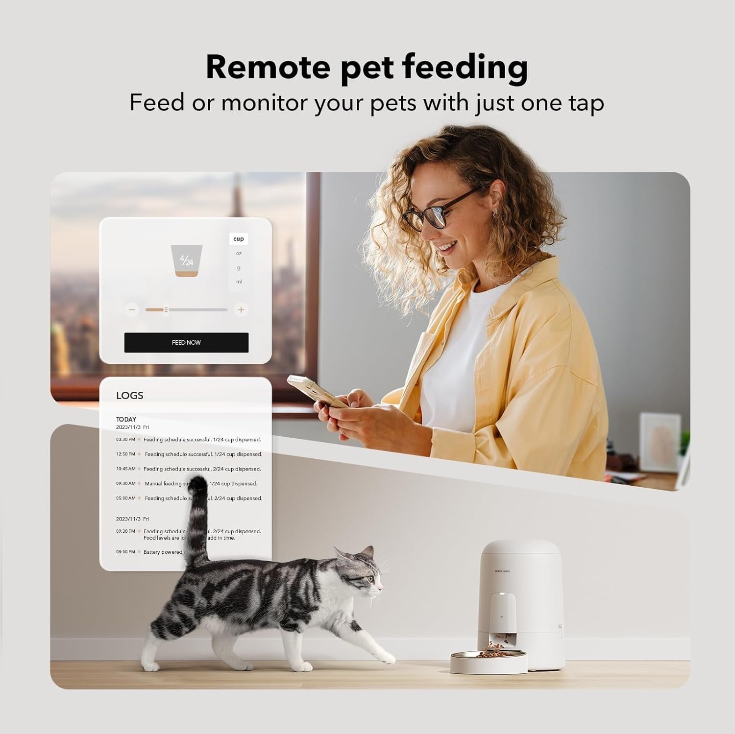 Automatic Cat Feeder WiFi App Control Rechargeable 2L Food Dispenser