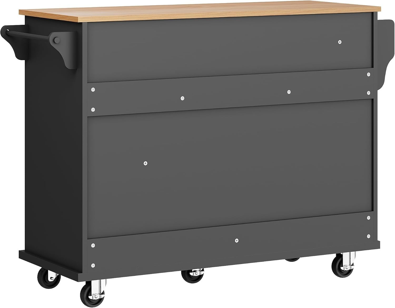 Rolling Kitchen Island Trolley Black | 5 Drawers, Shelves & Wheels 134cm