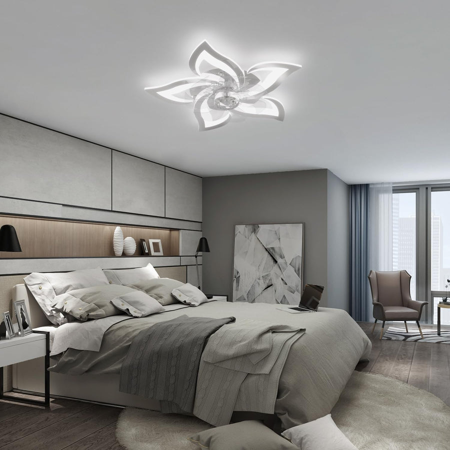 Chrome Ceiling Fan with Lights, 6 Speeds, Dimmable LED