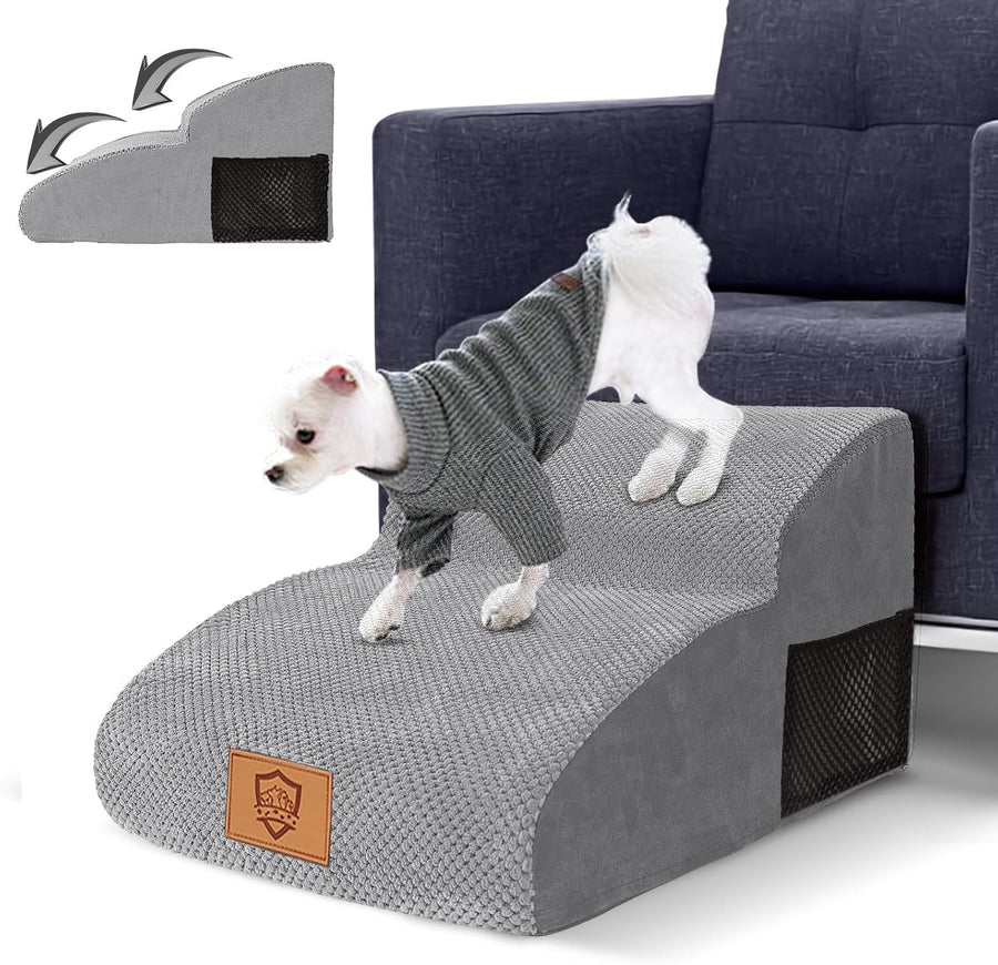 2‑Step Foam Dog Stairs & Ramp for Bed Sofa – Non‑Slip Washable Pet Steps