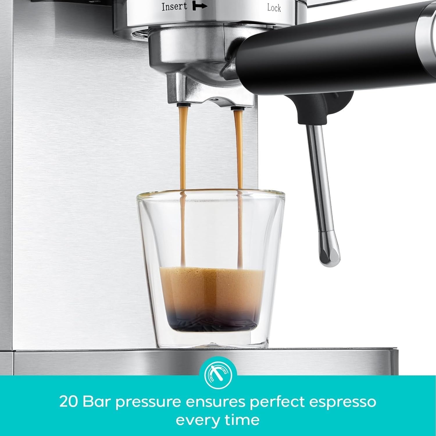 20 Bar Espresso Coffee Machine With Milk Frother, 1.3L Stainless Steel
