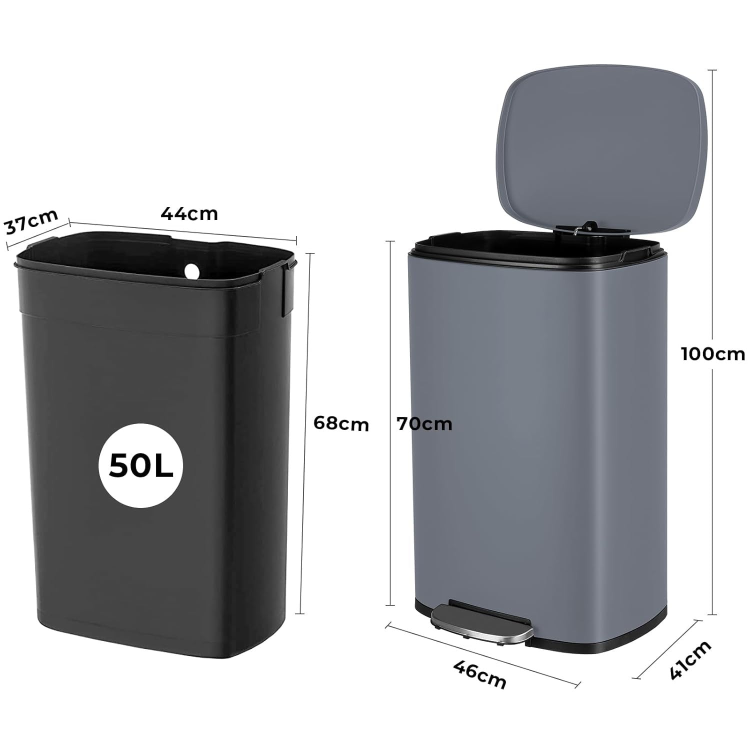 50L Stainless Steel Pedal Bin Soft Close Kitchen Waste Grey