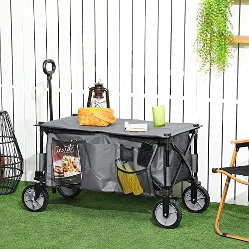 Folding Garden Trolley Utility Wagon 100kg Outdoor Cargo Cart on Wheels