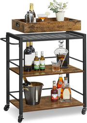 Kitchen Serving Cart on Wheels 3 Tier Utility Trolley with Removable Tray