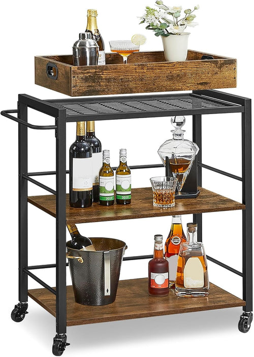 Kitchen Serving Cart on Wheels 3 Tier Utility Trolley with Removable Tray