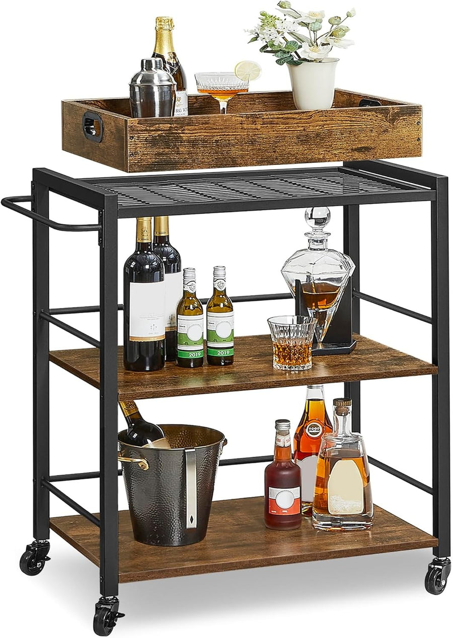 Kitchen Serving Cart on Wheels 3 Tier Utility Trolley with Removable Tray