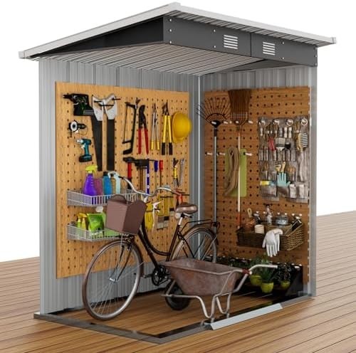 Metal Garden Storage Shed 8x6ft Waterproof Outdoor Tool & Bike Shed,Lock Grey