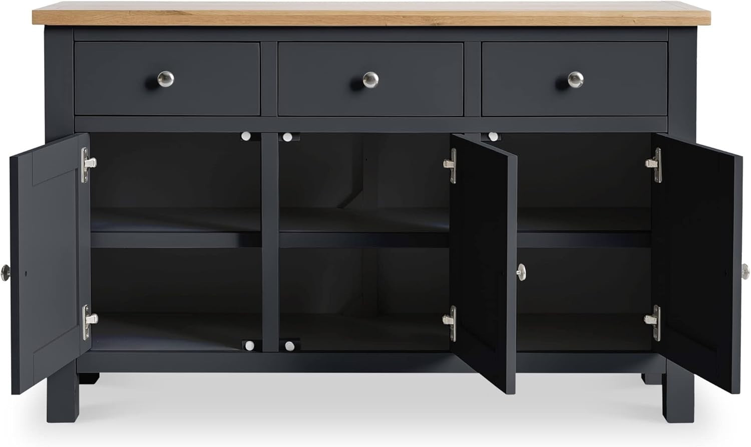 Charcoal Sideboard 3 Door 3 Drawer Oak Top Storage Cabinet Hallway