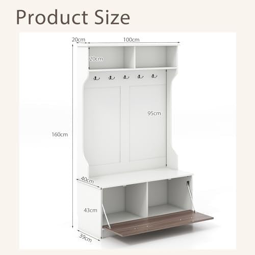 Freestanding Coat Rack with Shoe Bench & Hooks for Hallway Bedroom Home