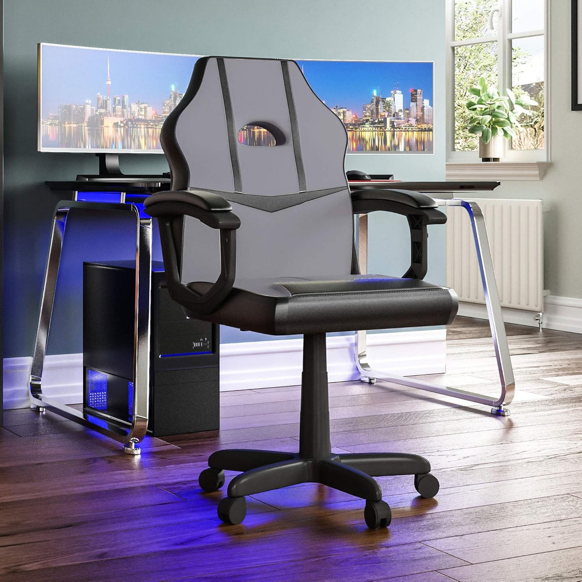 Gaming Office Chair Swivel PU Leather Executive Desk Chair Grey