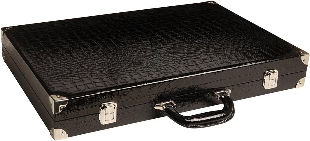21 Inch Tournament Backgammon Set Black Croco Folding Luxury Board Game