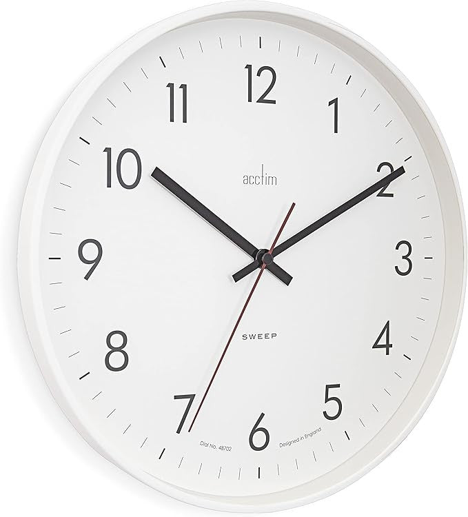 30cm White Wall Clock Silent Sweep Slim Modern Easy-Read Minimalist Design