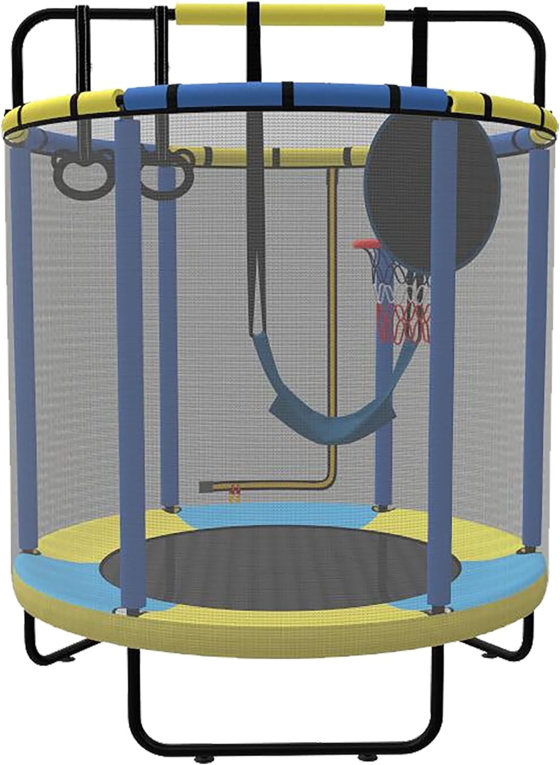 Kids Indoor Outdoor Trampoline with Swings Gym Bars Basketball Hoop